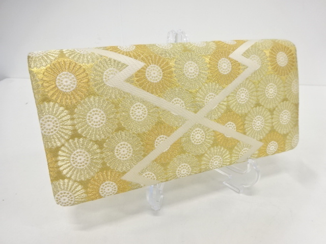 アンティーク　松皮菱に菊模様織り出し和装バッグ